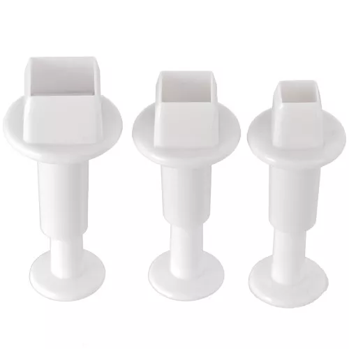 3 emporte-pièces poussoir pour pâte polymère - Carrés 7-9.5-12.5 mm