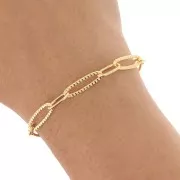 Chaîne maille rectangle alternée maille ovale striée 6 mm Doré x50 cm