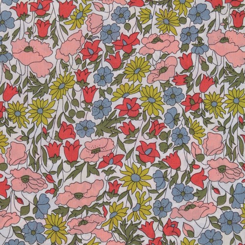 Tissu Liberty Poppy And Daisy Rose Jaune Vert X10cm Perles Co