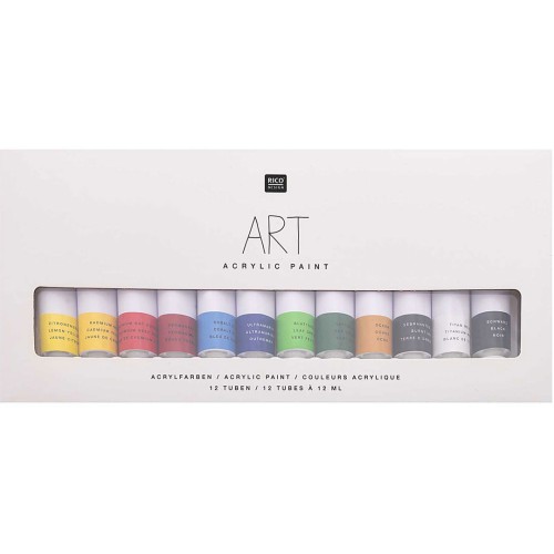 Set de 12 tubes de peinture acrylique de 12 ml - Art par Rico Design - basiques