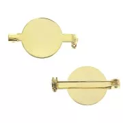 Support de broche avec plateau pour cabochon fond plat 16 mm - Doré à l'or fin x1