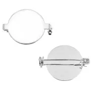 Support de broche avec plateau pour cabochon fond plat 20 mm - Placage Argent fin x1