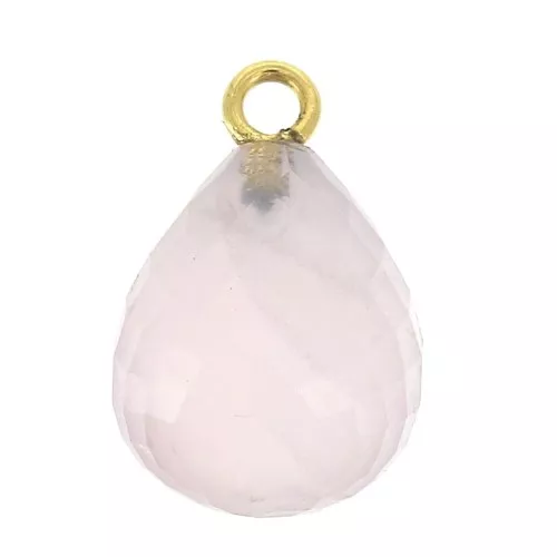 Pendentif goutte facettée 13x10 mm Argent 925 Plaqué Or /Quartz Rose x1
