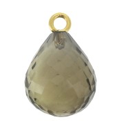 Pendentif goutte facettée 13x10 mm Argent 925 Plaqué Or /Quartz Fumé x1|raw }}