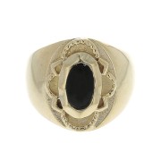 Bague chevalière pour femme serti Onyx noir taille 52 plaqué Or 3 microns x1