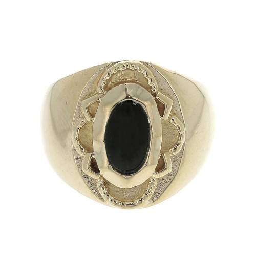 Bague chevalière pour femme serti Onyx noir taille 52 plaqué Or 3 microns x1