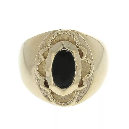 Bague chevalière pour femme serti Onyx noir taille 54 plaqué Or 3 microns x1