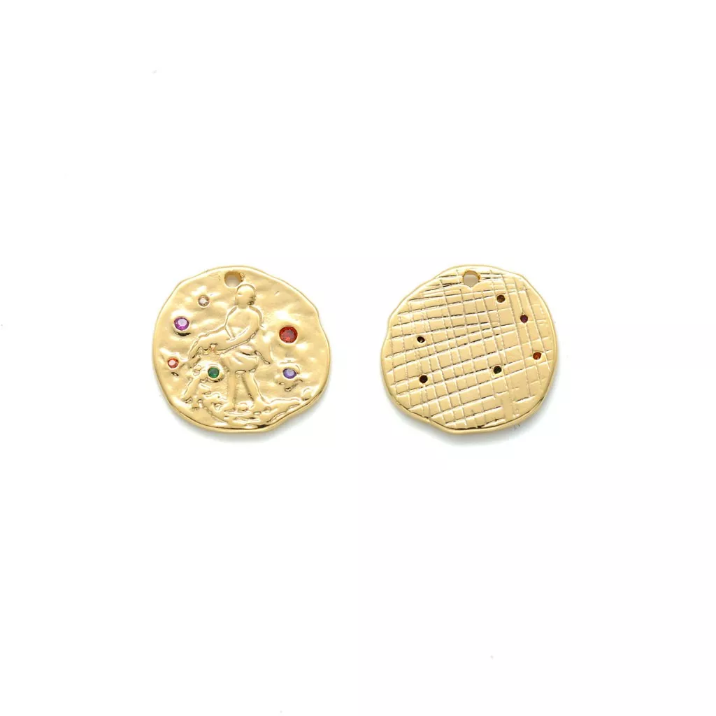 Pendentif Breloque Zodiaque En Or 14 Carats - Fait Main - Doré - Environ 15 Mm