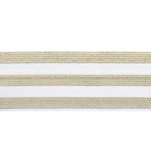 Ruban élastique fantaisie large 3 rayures Lurex 40 mm Blanc / Doré x 1m