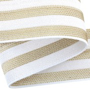 Ruban élastique fantaisie large 3 rayures Lurex 40 mm Blanc / Doré x 1m
