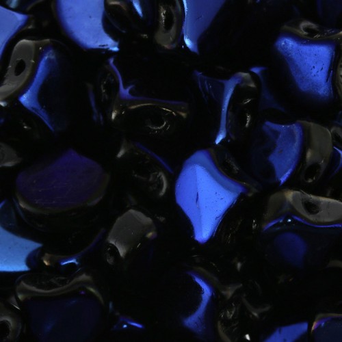Perles en verre Ginko Duo 2 trous 7.5x7.5 mm Jet Azuro x10g