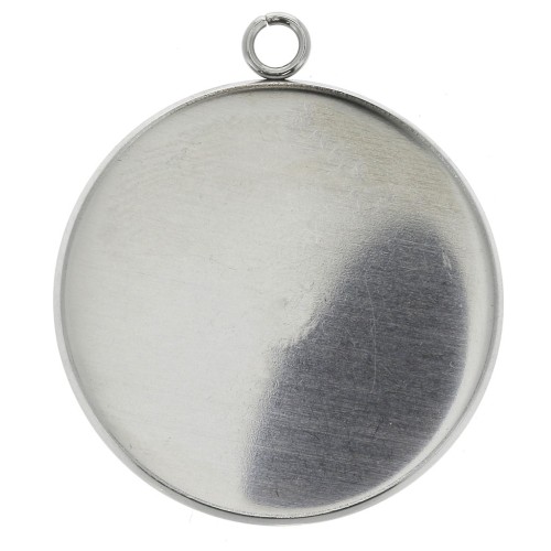 Serti pendentif pour cabochon rond fond plat 30 mm en Acier inoxydable 304 x1