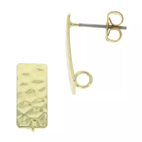 Clous d'oreilles rectangle martelé 7x16 mm avec anneau - Doré x2