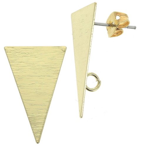 Clous d'oreilles triangle effet strié avec anneau en laiton 13x23 mm Doré x2