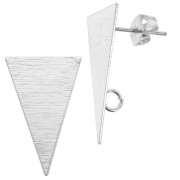 Clous d'oreilles triangle effet strié avec anneau en laiton 13x23 mm Rhodié x2