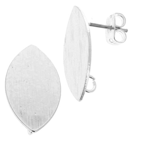 Clous d'oreilles ovale effet strié avec anneau ouvert en laiton 11x20 mm Rhodié x2