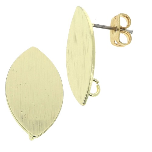 Clous d'oreilles ovale effet strié avec anneau ouvert en laiton 11x20 mm Doré x2