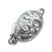 Fermoir ovale Strass Crystal 15x11 mm plaqué rhodium x1|raw }}