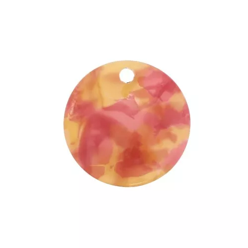 Sequin rond en plexiglas 19 mm effet écaille de tortue orange / rouge x1
