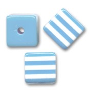 Cubes rayés 8 mm Aquamarine/Blanc x10
