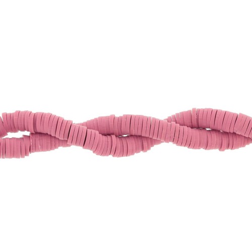 Perles Heishi rondelles en pâte polymère 5x1 mm Rose foncé x37 cm