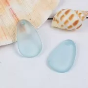 Breloque goutte en résine effet verre dépoli 15x24.5 mm - Bleu transparent x1