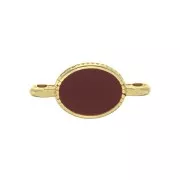 Intercalaire 2 anneaux ovale en zamac et résine époxy 16x8 mm Doré / Bordeaux x1
