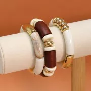 Perle Heishi rondelle en céramique 15 mm Pourpre marbré x1