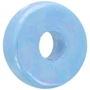 Perle Heishi rondelle en céramique 15 mm Bleu clair irisé x1