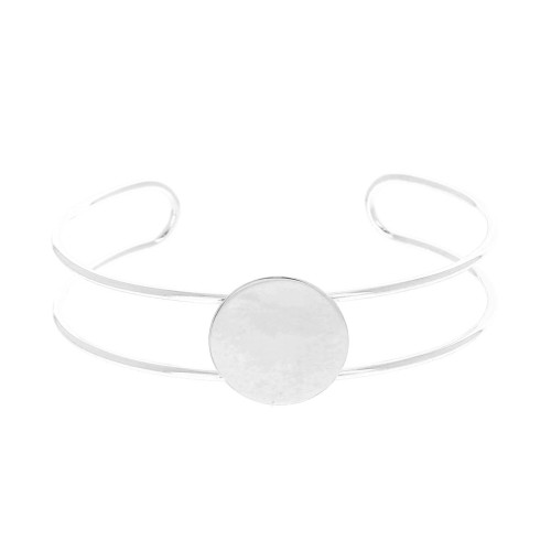 Bracelet plateau en laiton pour cabochon rond 20 mm - Placage Argent fin x1
