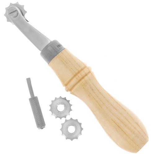 Roulette pour marquer et percer le cuir - outil avec un manche en bois x1