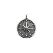 Pendentif médaille étoile du nord 12mm - Placage Argent fin vieilli x1