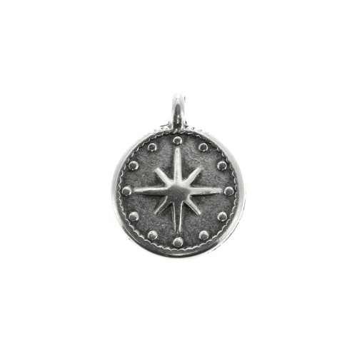 Pendentif médaille étoile du nord 12mm - Placage Argent fin vieilli x1