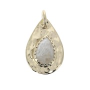 Breloque martelée goutte avec anneau 17 mm Pierre de lune / Plaqué Or 3 microns x1|raw }}
