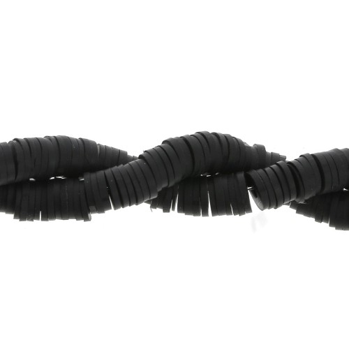 Perles Heishi rondelles  en pâte polymère 6x1 mm Noir x45 cm