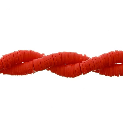 Perles Heishi rondelles  en pâte polymère 6x1 mm Rouge x39 cm