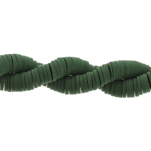 Perles Heishi rondelles  en pâte polymère 6x1 mm Vert bouteille x46 cm