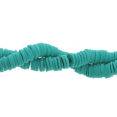 Perles Heishi rondelles  en pâte polymère 6x1 mm Bleu turquoise x40 cm