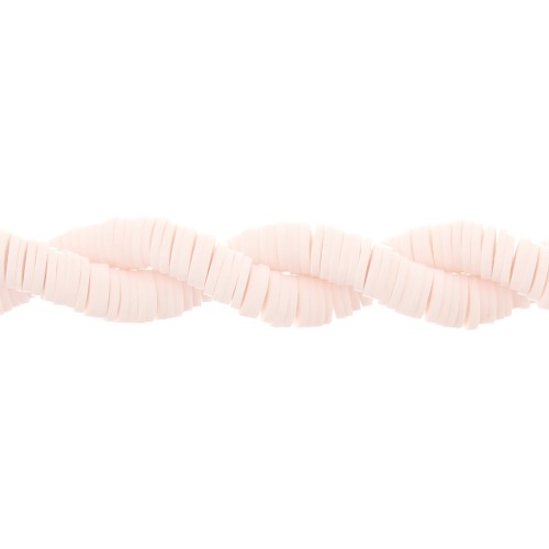 Perles Heishi rondelles  en pâte polymère 6x1 mm Rose pâle x44 cm