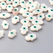 Perle Khamsa avec oeil - en Nacre 16x11 mm Naturel/Turquoise x1