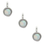 Mini breloque ronde avec pierre synthétique imitation Opale 3 mm - Rhodié x1