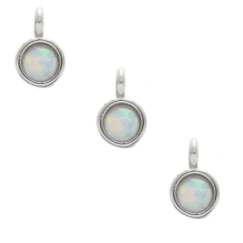 Mini breloque ronde avec pierre synthétique imitation Opale 3 mm - Rhodié x1