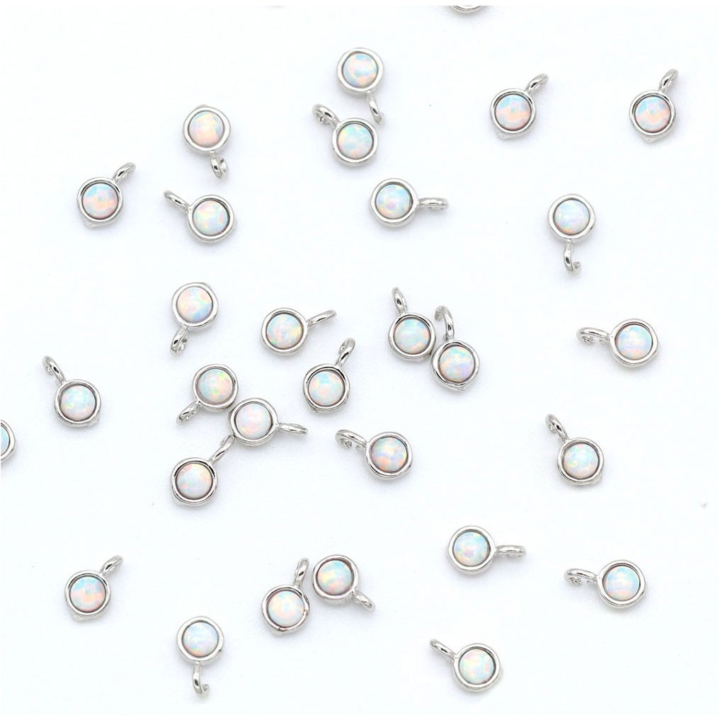 30 Breloques Pendentifs Perles Blanches Imitation - Taille 11mm, Trou 2,5mm - Avec Boucle En Laiton - Pour Fabrication Bijoux DIY (colliers, Bracelets...)