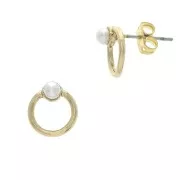Boucles d'oreilles ronds avec perle nacrée en zamac 10 mm - Doré à l'or fin x2