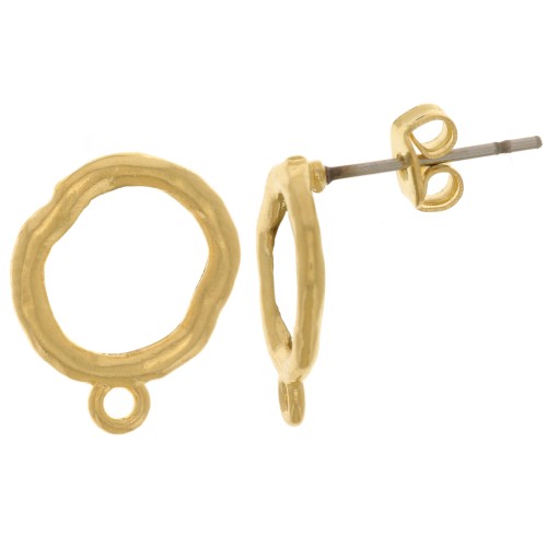 Clous d'oreilles ronds irréguliers martelés 14x11mm Doré à l'or fin x2