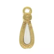 Pendentif goutte style ethnique en zamac et résine époxy 21x8 mm Doré / Ivoire x1