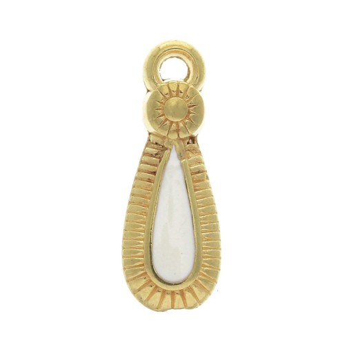 Pendentif goutte style ethnique en zamac et résine époxy 21x8 mm Doré / Ivoire x1