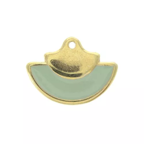Pendentif éventail en zamac et résine époxy 15x20 mm Doré / Mint x1