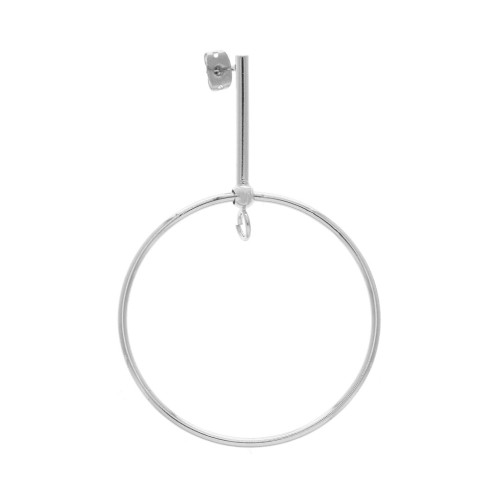 Clous d'oreilles tiges avec anneau pendant en laiton 61x40mm - Rhodié x2