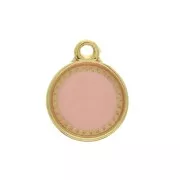 Pendentif rond en zamac et résine époxy 15x12 mm Doré / Rose x1